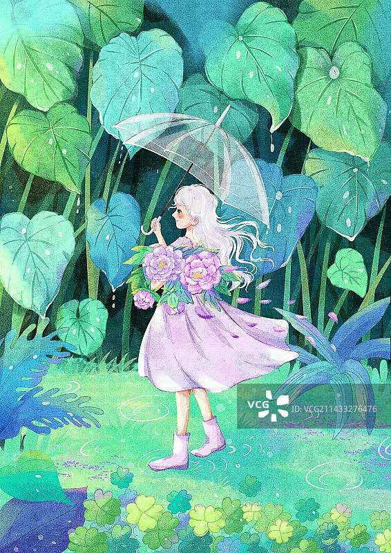 雨后漫步 撑伞女孩图片素材