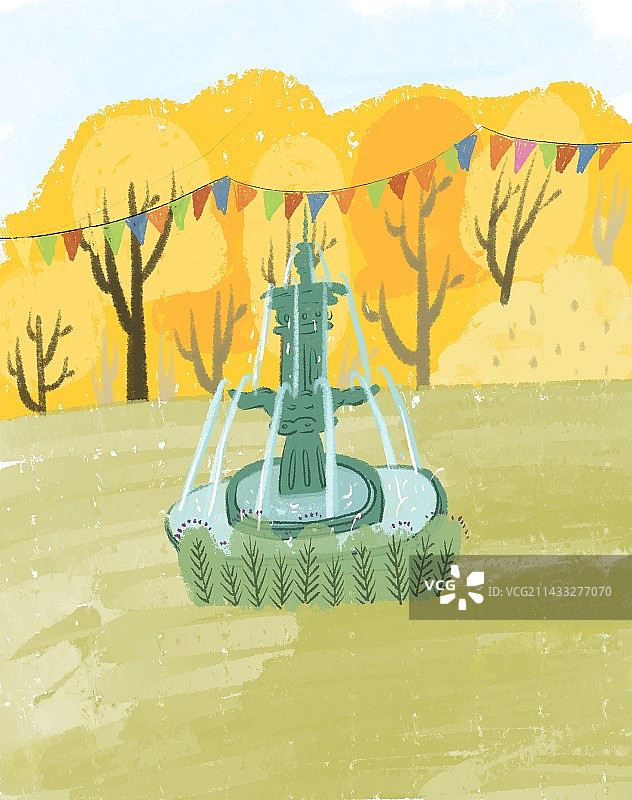 草地喷泉图片素材