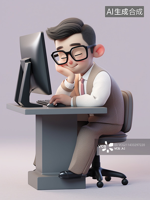 【AI数字艺术】上班摸鱼的3D卡通人物图片素材