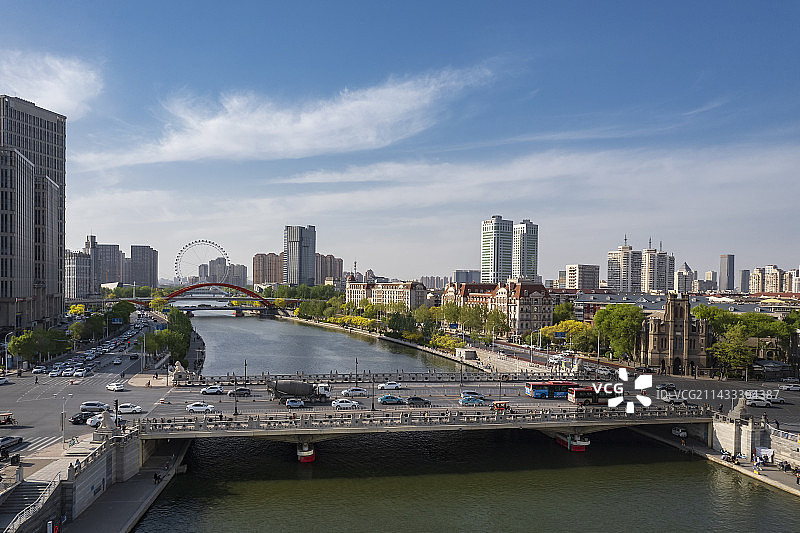 天津海河古文化街码头狮子林桥城市建筑风光图片素材