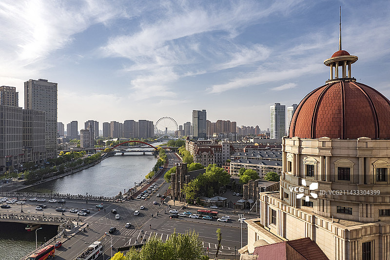 天津海河古文化街码头狮子林桥城市建筑风光图片素材