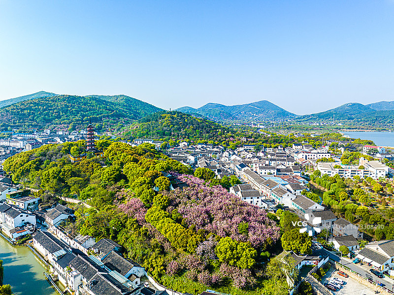 苏州光福，铜观音寺，光福塔，春季航拍图片素材