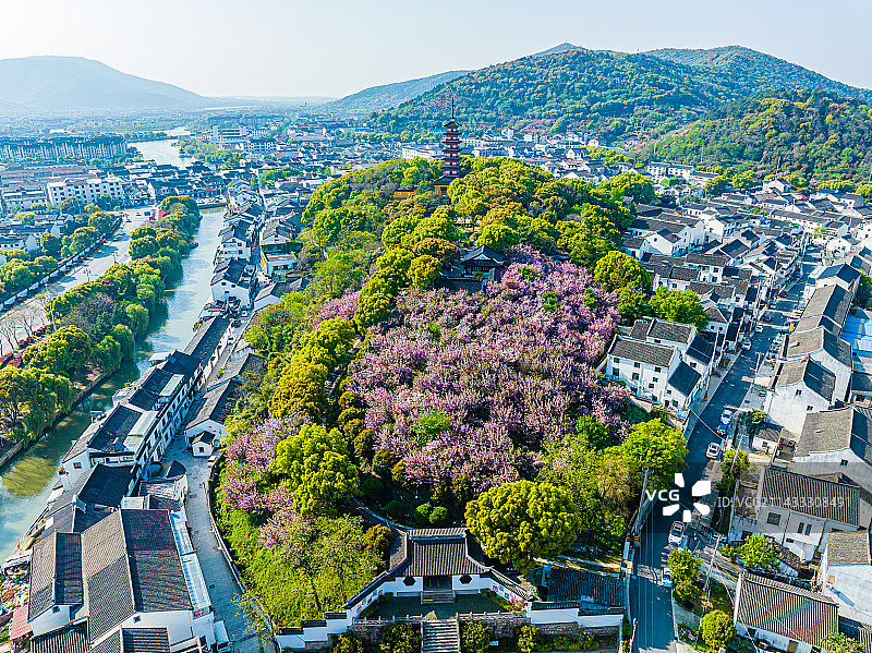 苏州光福，铜观音寺，光福塔，春季航拍图片素材