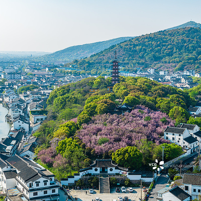 苏州光福，铜观音寺，光福塔，春季航拍图片素材