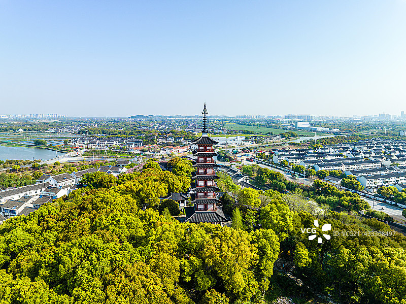 苏州光福，铜观音寺，光福塔，春季航拍图片素材