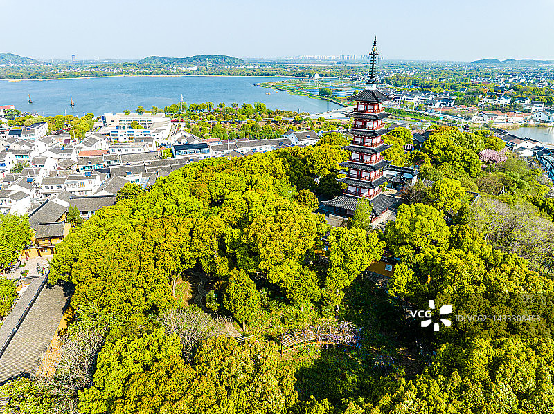 苏州光福，铜观音寺，光福塔，春季航拍图片素材