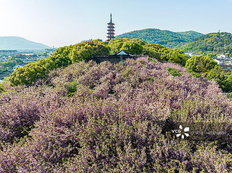 苏州光福，铜观音寺，光福塔，春季航拍图片素材