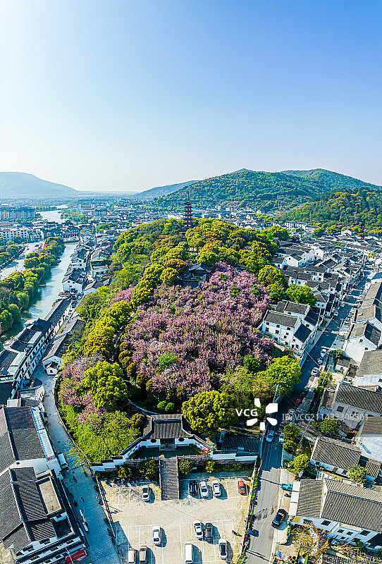 苏州光福，铜观音寺，光福塔，春季航拍图片素材
