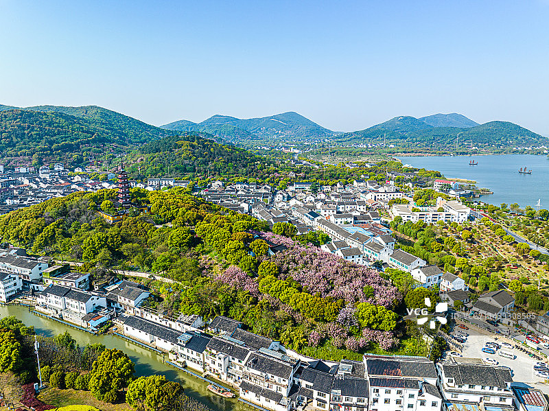 苏州光福，铜观音寺，光福塔，春季航拍图片素材
