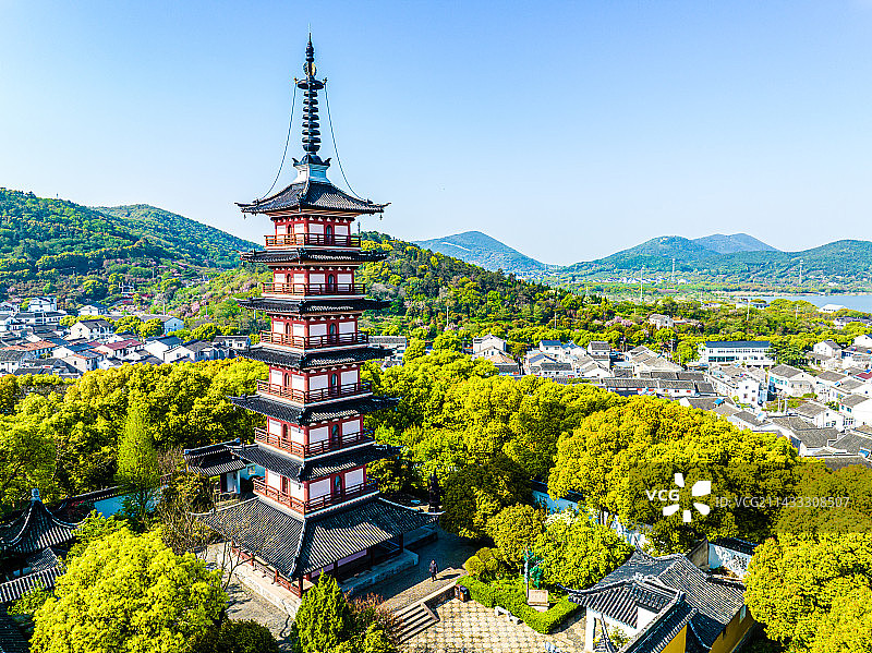 苏州光福，铜观音寺，光福塔，春季航拍图片素材