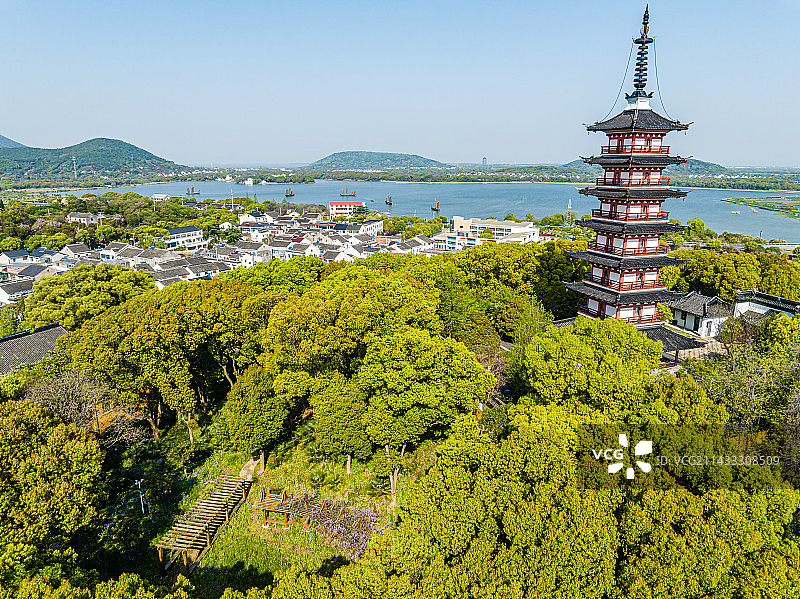 苏州光福，铜观音寺，光福塔，春季航拍图片素材
