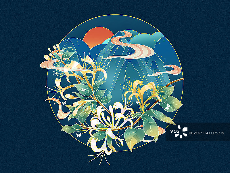 中国风插画-金银花图片素材