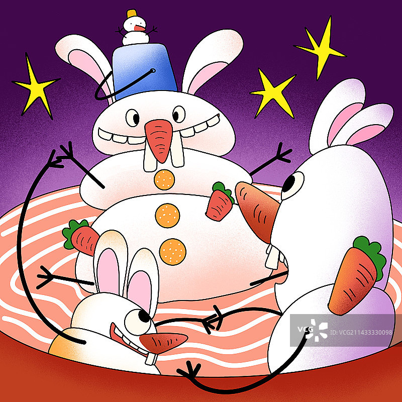 兔子雪人要化了儿童卡通插画图片素材
