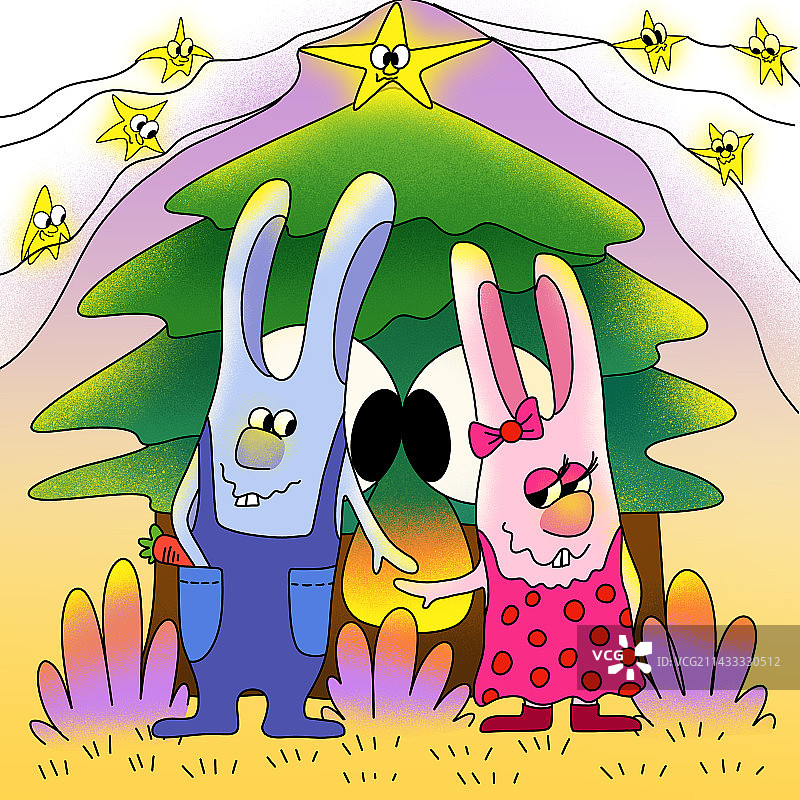 婚礼现场兔子的礼物儿童卡通插画图片素材