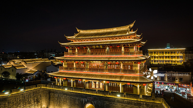 广东潮州广济楼夜晚景观图片素材