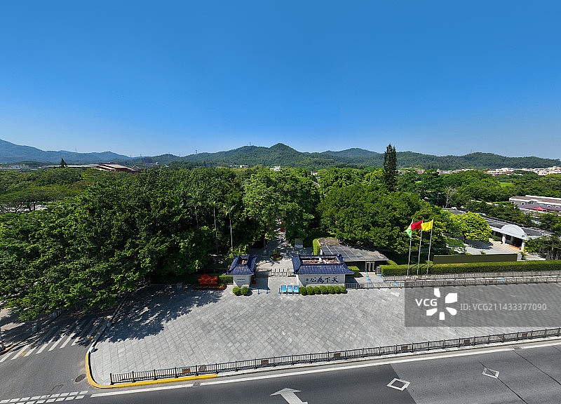 广东省中山市南朗翠亨村孙中山故居纪念馆中山纪念中学航拍图片素材