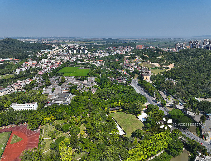 广东省中山市南朗翠亨村孙中山故居纪念馆中山纪念中学航拍图片素材