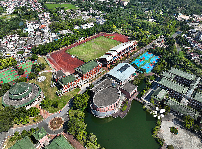 广东省中山市南朗翠亨村孙中山故居纪念馆中山纪念中学航拍图片素材