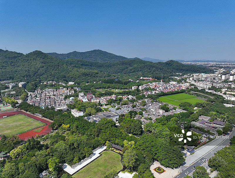 广东省中山市南朗翠亨村孙中山故居纪念馆中山纪念中学航拍图片素材