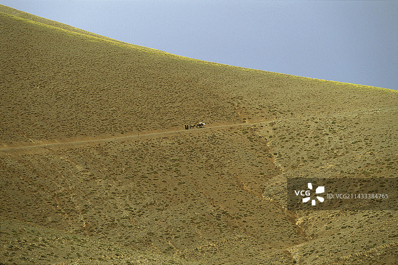 沿着偏远山路行驶的房车图片素材