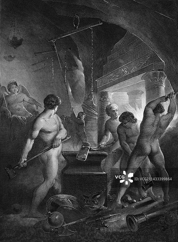 约翰·弥尔顿《失乐园》地狱熔炉雕刻图片素材