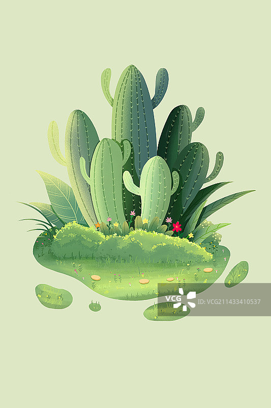 绿色植物小场景仙人掌插画图片素材