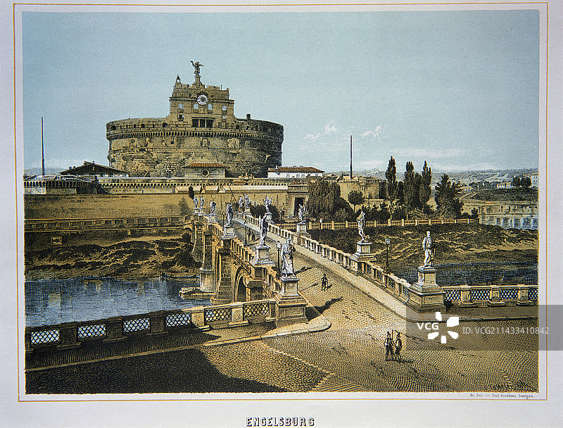 19世纪圣天使堡石版画图片素材