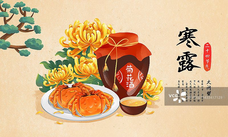 二十四节气之寒露特色美食菊花酒 大闸蟹 桂花糕图片素材