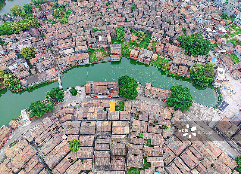 航拍广东肇庆高要黎槎村八卦村村庄风光图片素材