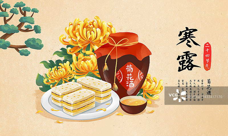 二十四节气之寒露特色美食菊花酒 大闸蟹 桂花糕图片素材