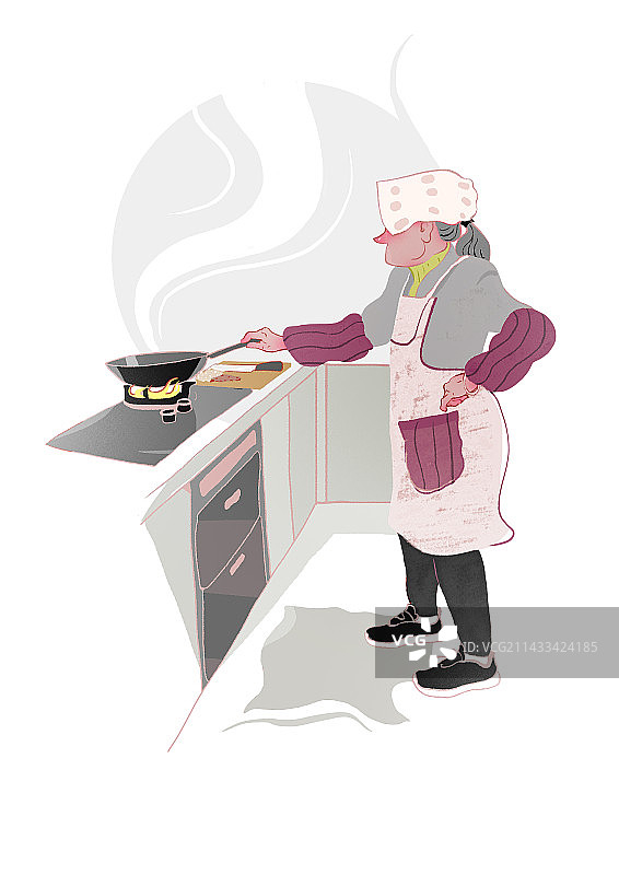 奶奶在厨房做饭图片素材