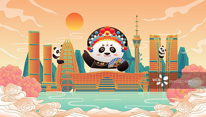 成都城市建筑国潮插画图片素材