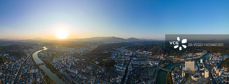 航拍福建泰宁落日风光全景图片素材
