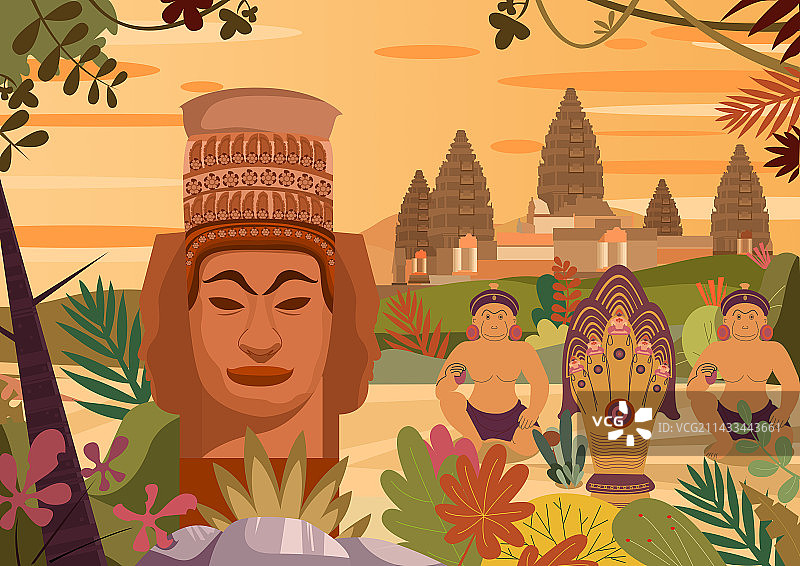 吴哥寺插画建筑扁平图片素材