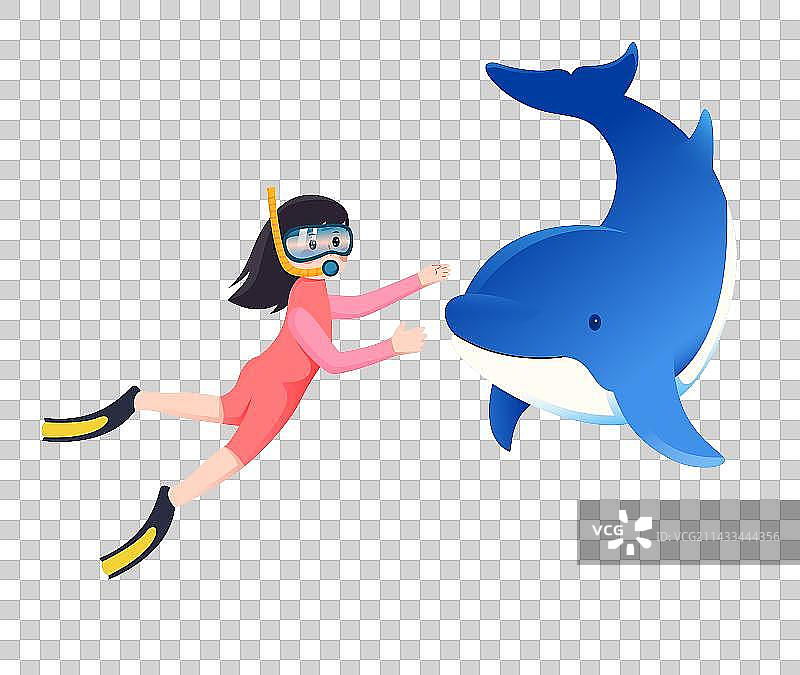 海洋深处潜水员和海豚图片素材