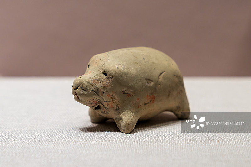 上海青浦崧泽遗址出土，上海博物馆藏——陶塑家猪（新石器时代）图片素材