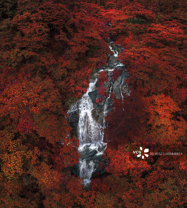 四川巴中光雾山流水瀑布红叶图片素材