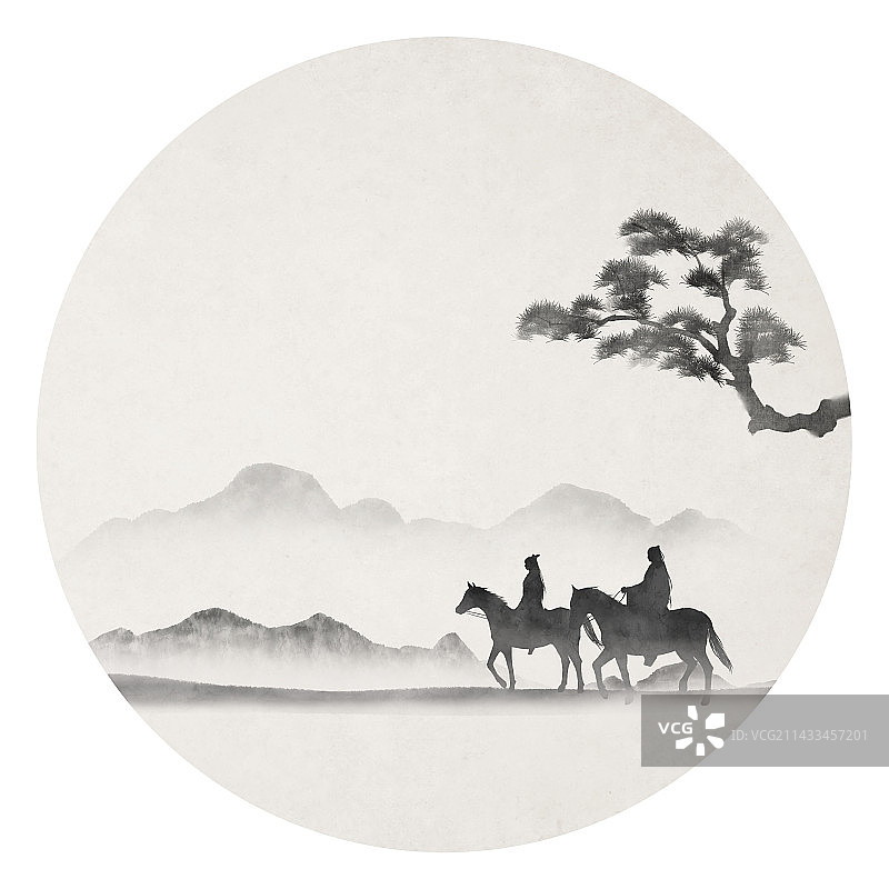 情人骑马古风插画图片素材