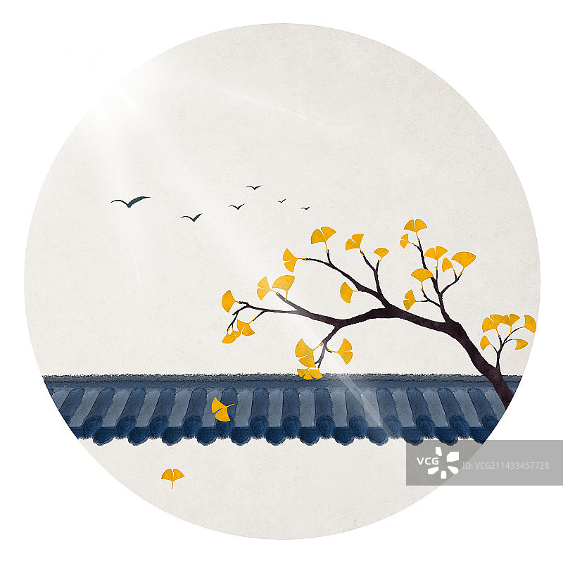 阳光别院秋季插画图片素材