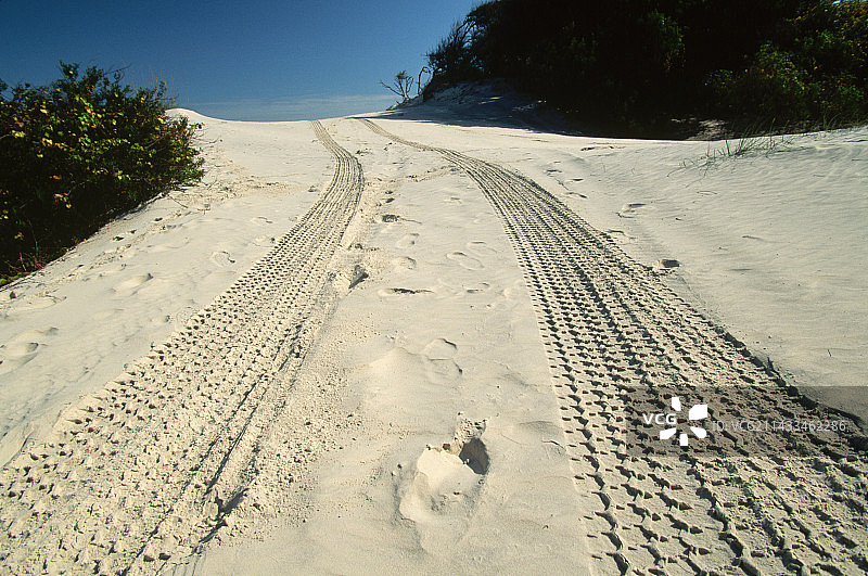 沙丘上的吉普车辙图片素材
