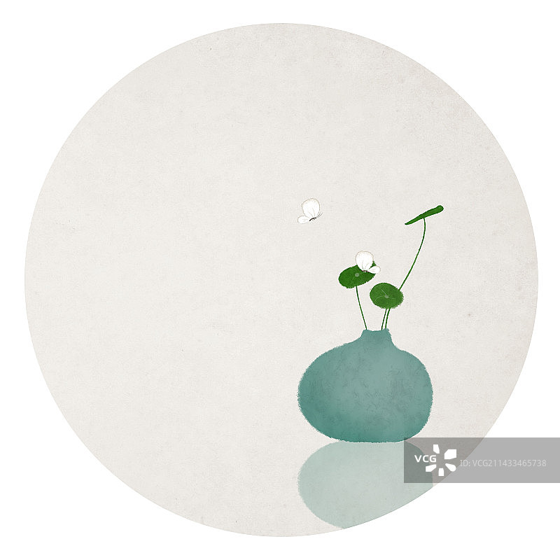 铜钱草花瓶插画图片素材