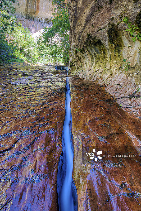 锡安国家公园地铁附近裂缝中流动的水图片素材
