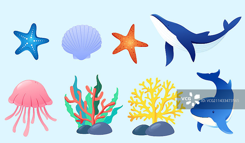 世界海洋日海洋生物元素矢量插画图片素材