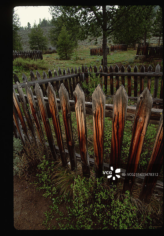 鬼镇墓地里风化的尖桩篱栅图片素材