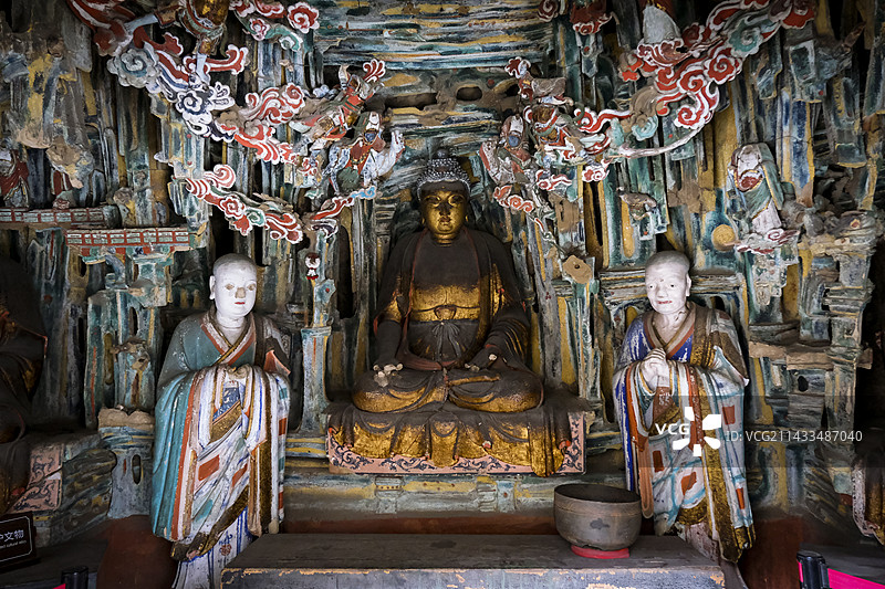 山西大同悬空寺精美古代塑像图片素材