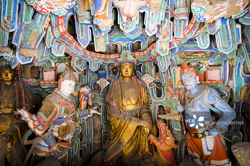 山西大同悬空寺精美古代塑像图片素材