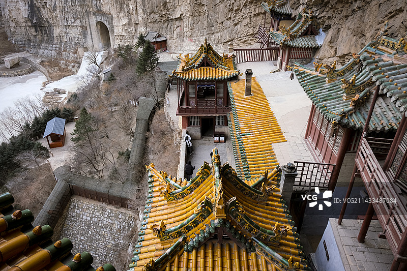 山西大同悬空寺险峻的建筑外观图片素材
