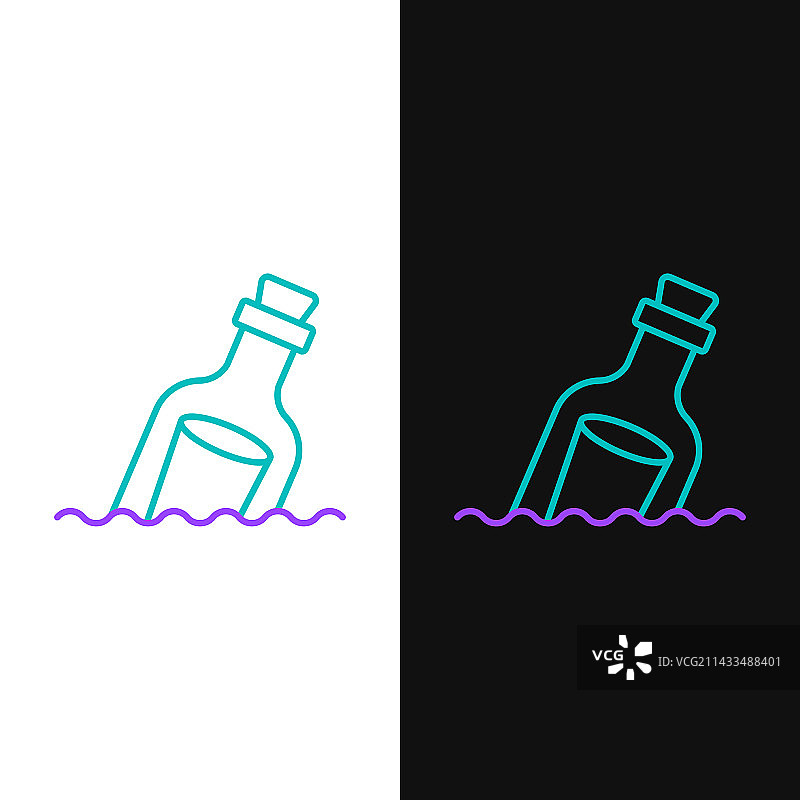 装有漂流瓶的玻璃瓶线条图标图片素材