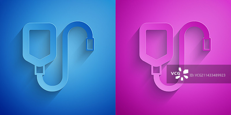 蓝色紫色背景上的纸剪输液袋图标图片素材