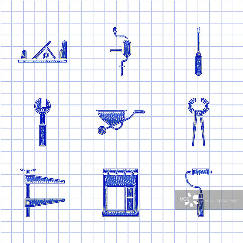 独轮车水泥袋油漆滚筒刷子套装图片素材